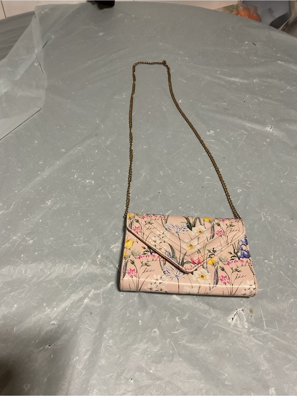 Aldo Blush Floral Quilted Crossbody with Gold Chain